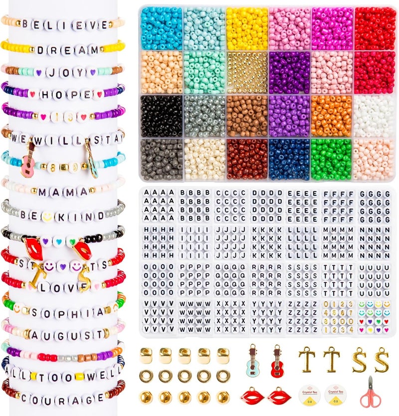 Goldwise Jewelry Making Bead Kit for Adults – 2 Storage Boxes with 24 Colors Glass Seed Beads, Letter & Number Beads and Charms for DIY Bracelets & Fashion Accessories - Image 1